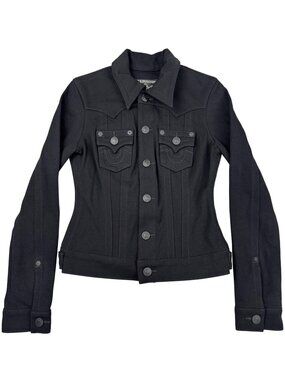True Religion Womens M Black Stretch Denim Jacket Western Gothic Retro Y2K
